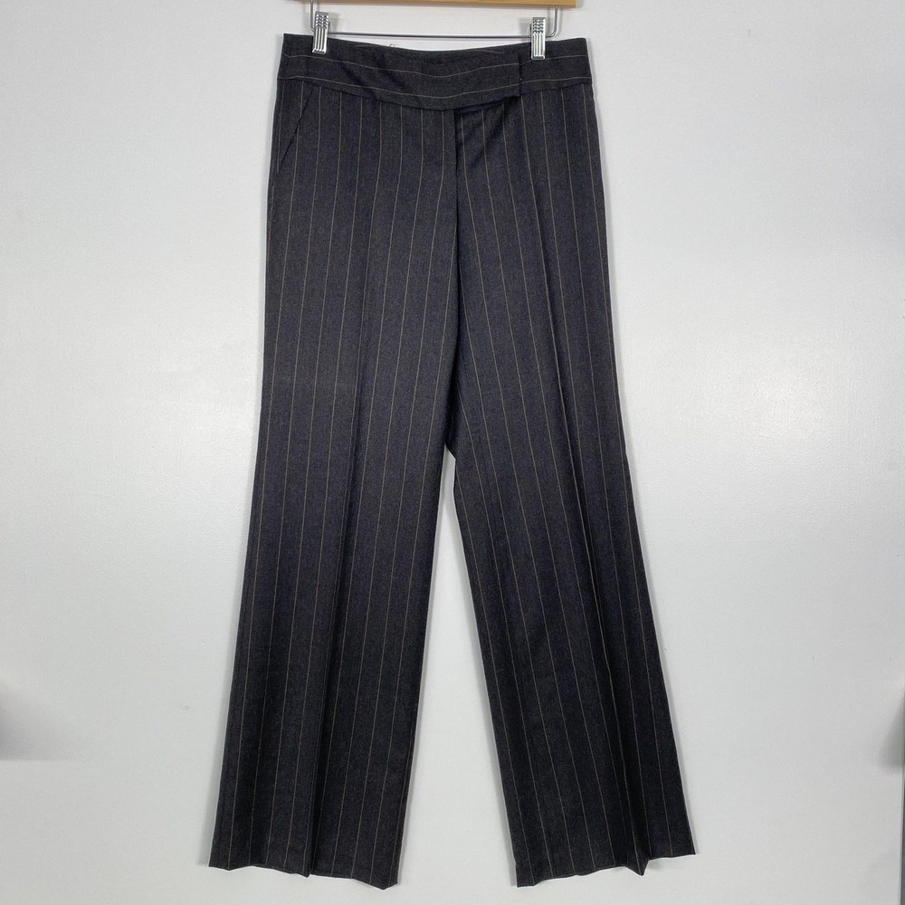 Zanella Pants Womens 4 Gray Pinstripe Gaby Wool Dress Trousers Made Italy Classi